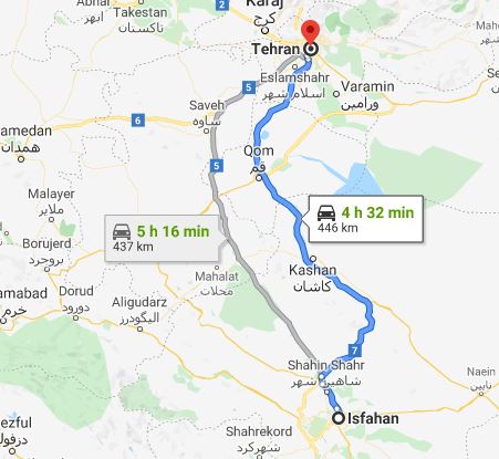 نزدیکترین مسیر اصفهان به تهران