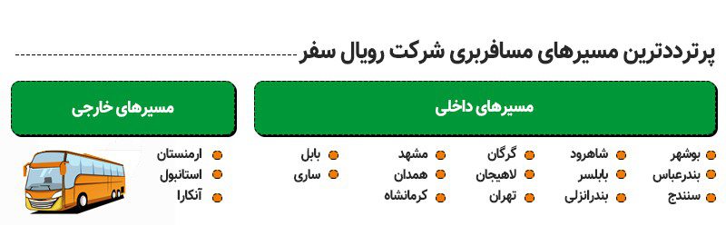 پرترددترین مسیرهای اتوبوسرانی رویال سفر