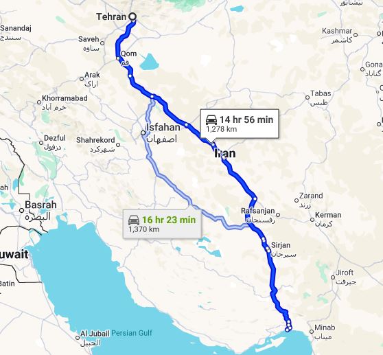 نزدیک‌ ترین ساحل جنوب ایران به تهران