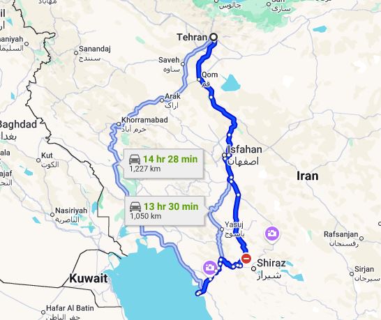 نزدیک‌ ترین ساحل جنوب ایران به تهران